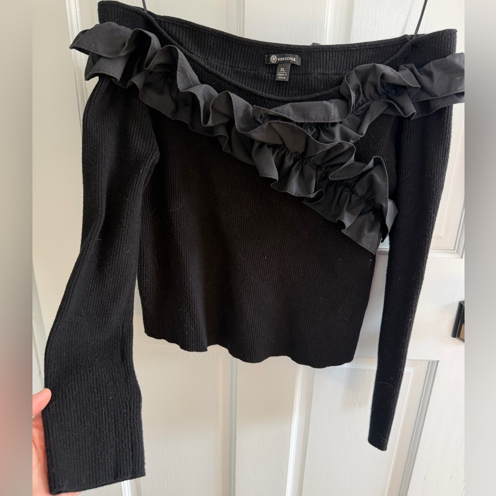 Black Off-Shoulder Ruffle Top